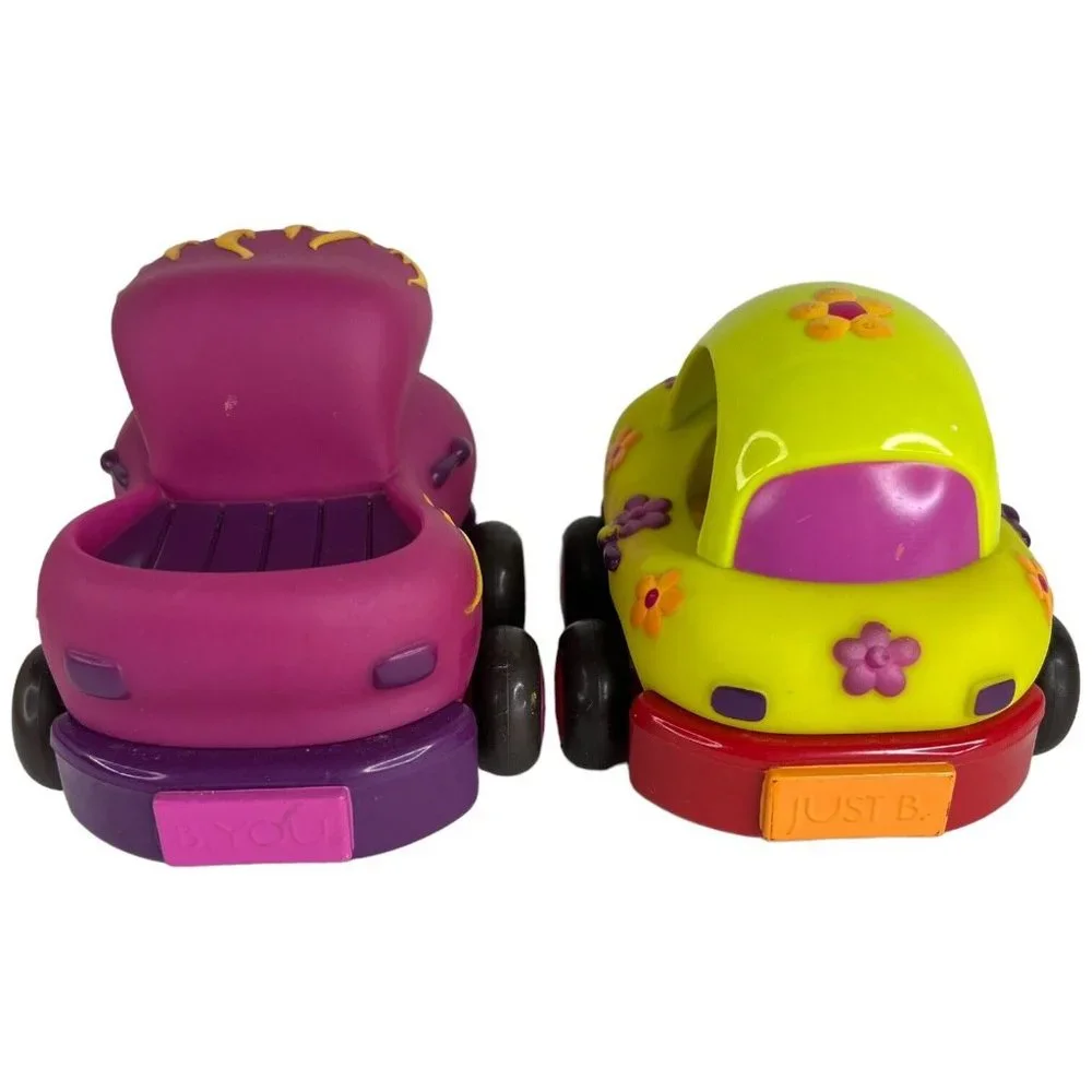 Battat‎ Just B You Pull Back And Go Set Of 4 Rubber Friction Toy Cars Tiger Lot